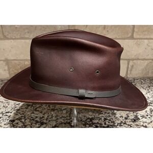 Henschel Osage Brown Cowhide Leather Safari Hat Mens Size Medium Indian Jones